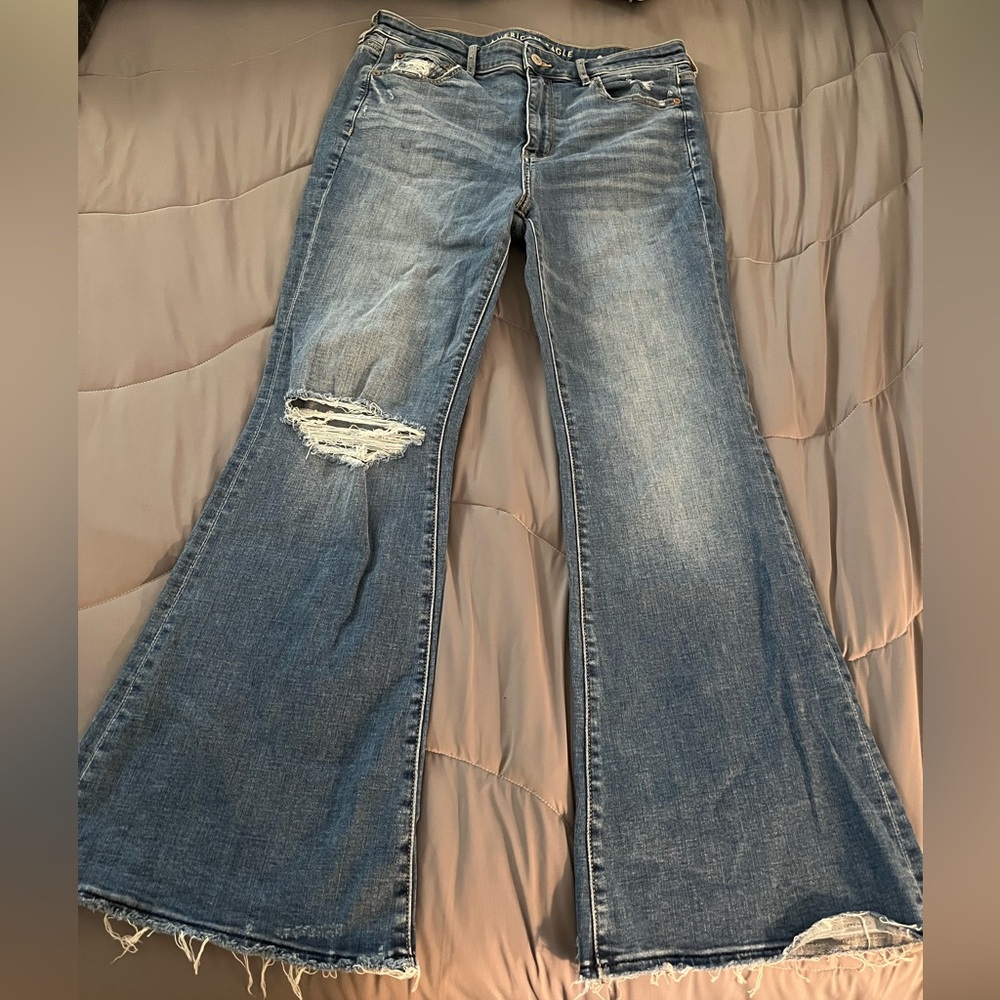 American Eagle Blue Flare Wide Leg Jeans